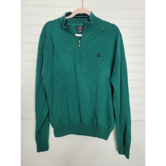 Brooks Brothers Other - Brooks Brothers Green Merino Wool 1/4 Zip Mock Neck Sweater Pullover Sz. Large